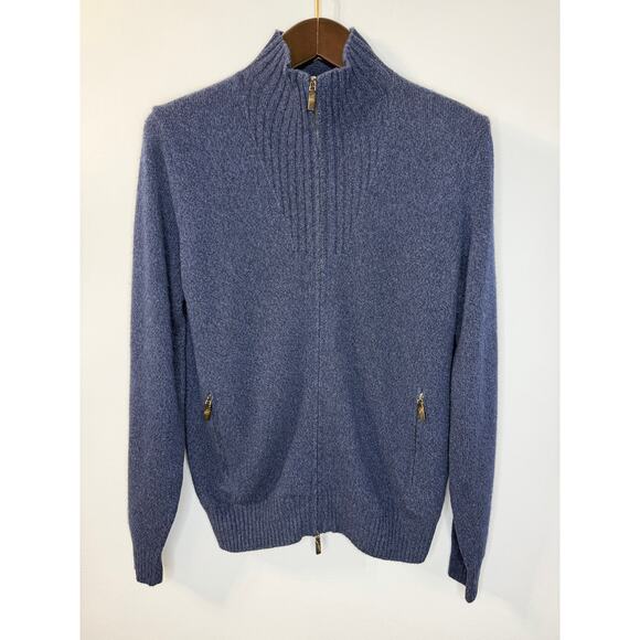 Corneliani Men's Wool Cashmere Ribbed High Neck Full Zip Sweater Blue Sz 48 /M - Picture 11 of 12
